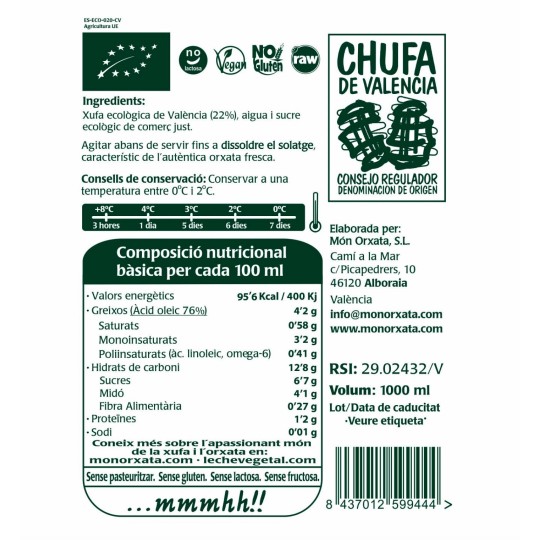 Horchata Natural de Chufa D.O. Valencia 1 L | Món Orxata