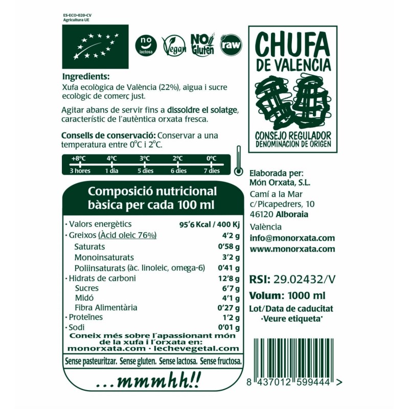 Horchata Natural de Chufa D.O. Valencia 1 L | Món Orxata